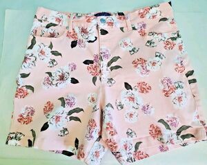 Gloria Vanderbilt Amanda Denim Shorts Sz 14 Pink Boho Floral Print 33" Waist